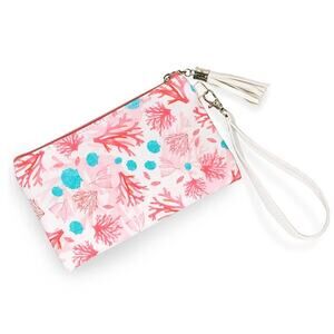 Tropical Print Clutch Bag Clutch Wristlet Pink Turquoise White Coral